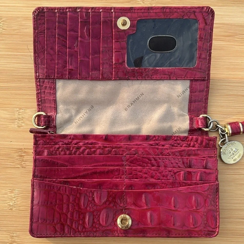 Brahmin Vintage Genuine Leather Magenta Bifold Snap Close Wallet Charm & Tassel